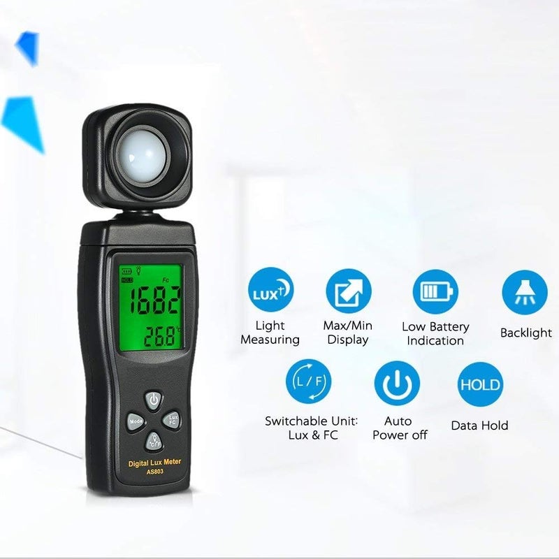 Cheffort Digital Lux Meter, Illuminometer, Photometer, 0ï½ž200,000 Lux Measure Range, Lux/FC Unit Selection for Homes, Agriculture, Warehouses, Farms, Stage, Stadiums - Image 3